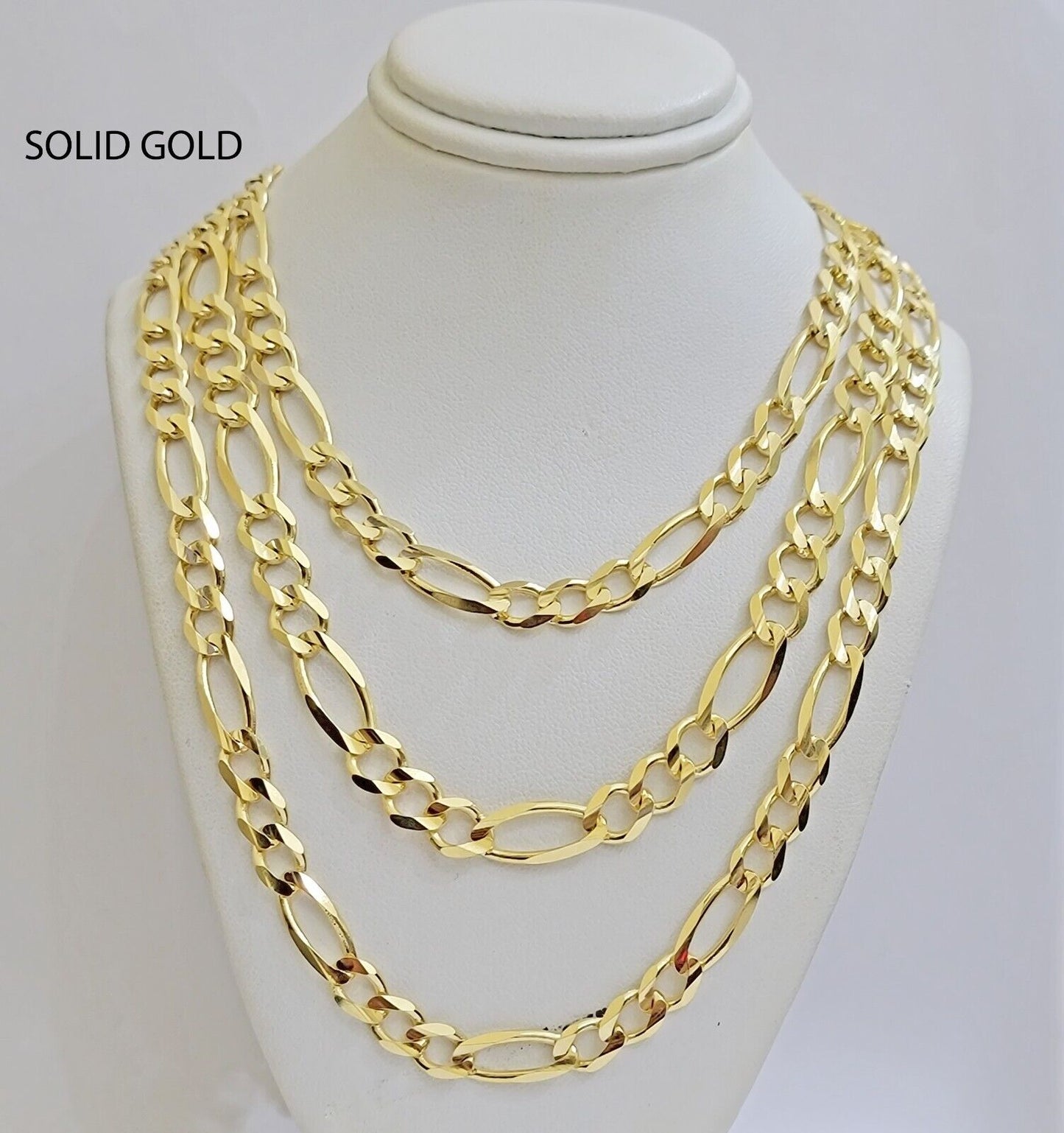 8mm Solid 14k Yellow Gold Figaro chain Necklace 24 Inch Men's REAL 14kt HEAVY