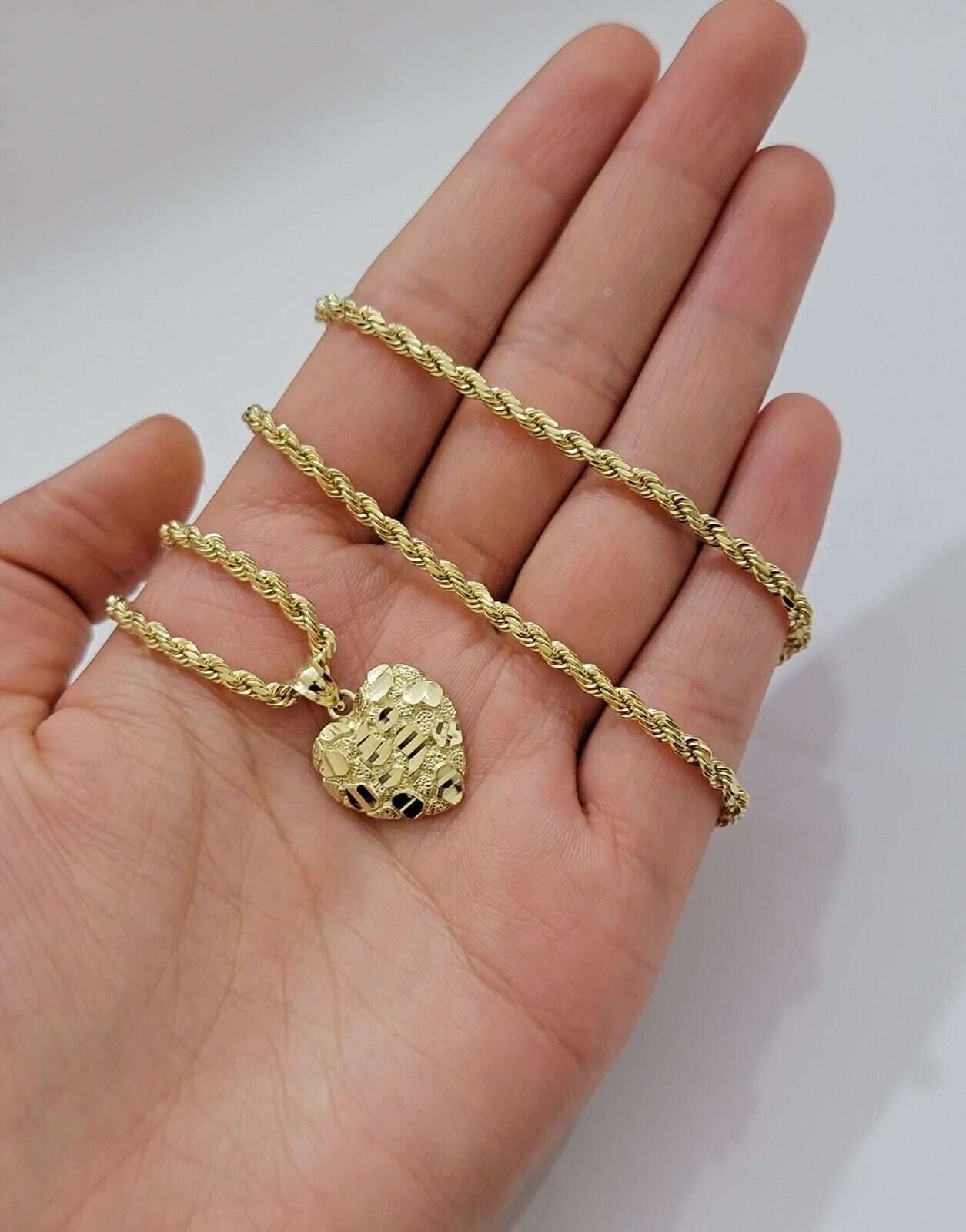 Real 10k Yellow Gold Heart Charm Pendant Ladies Nugget heart Cute Women Charm