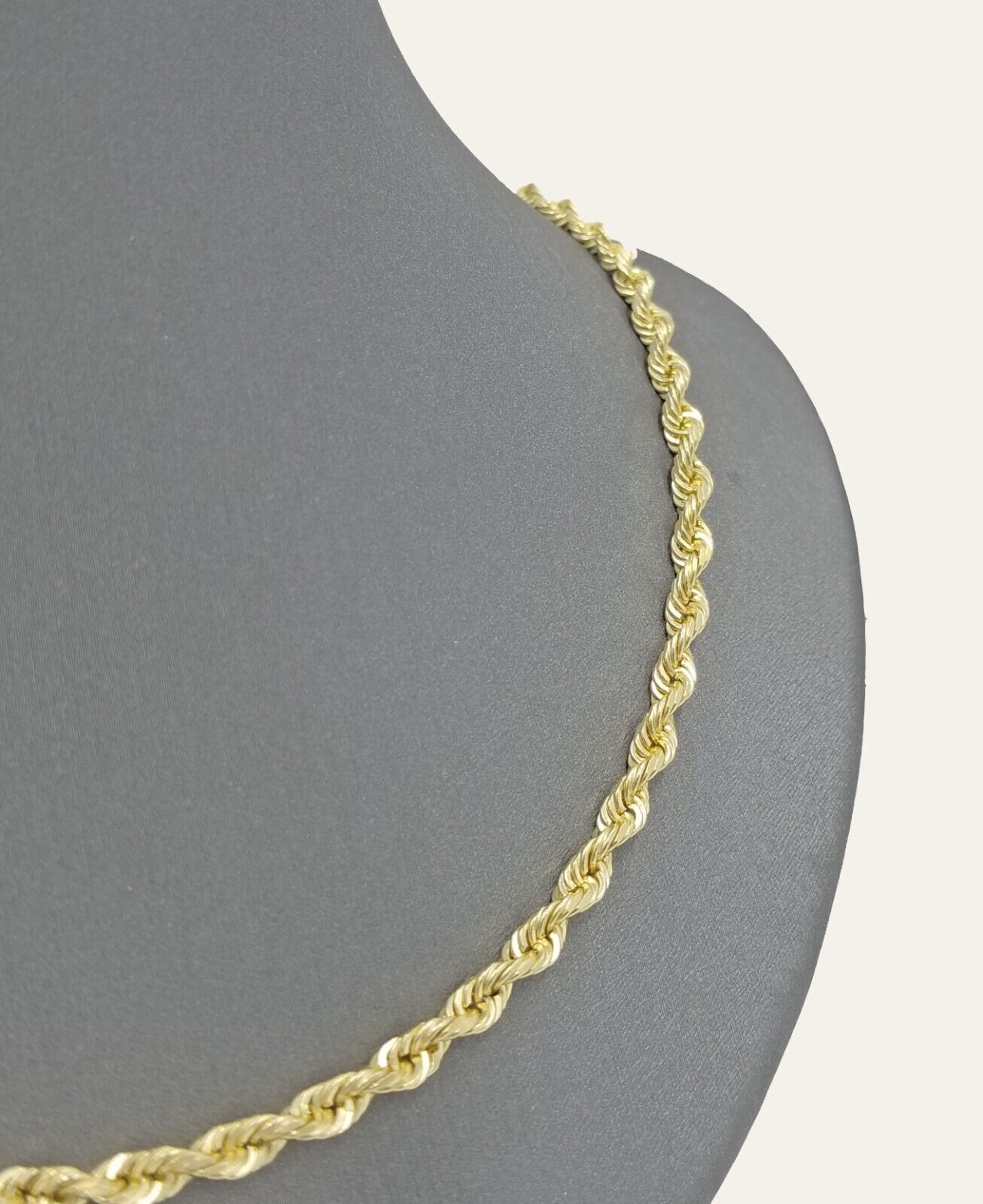 Solid 10k Yellow Gold Rope Chain Necklace 24" inch 3.5 mm Diamond cuts Real 10kt