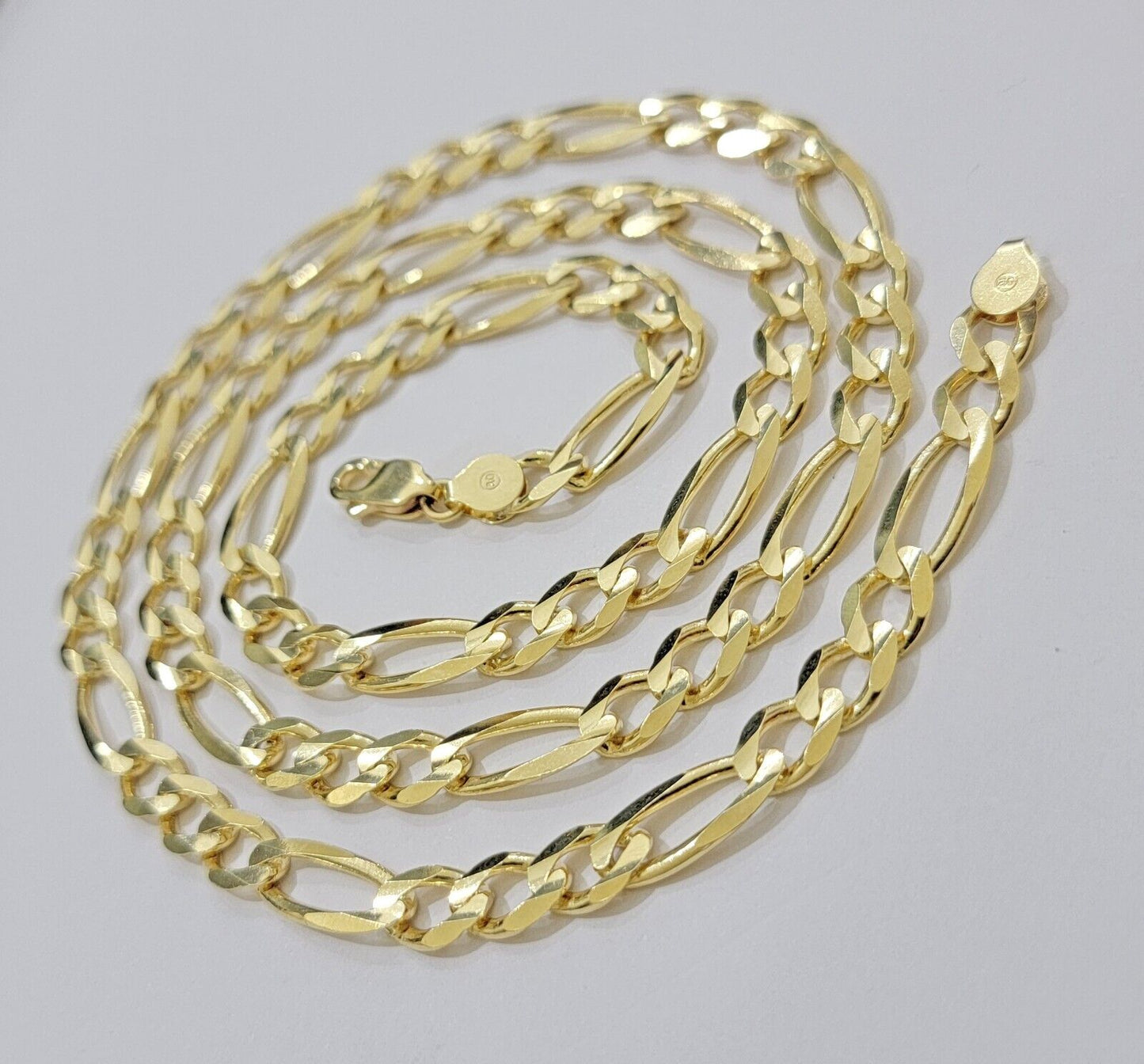 7mm Solid 14k Yellow Gold Figaro chain Necklace 24 Inch Men's STRONG REAL 14kt