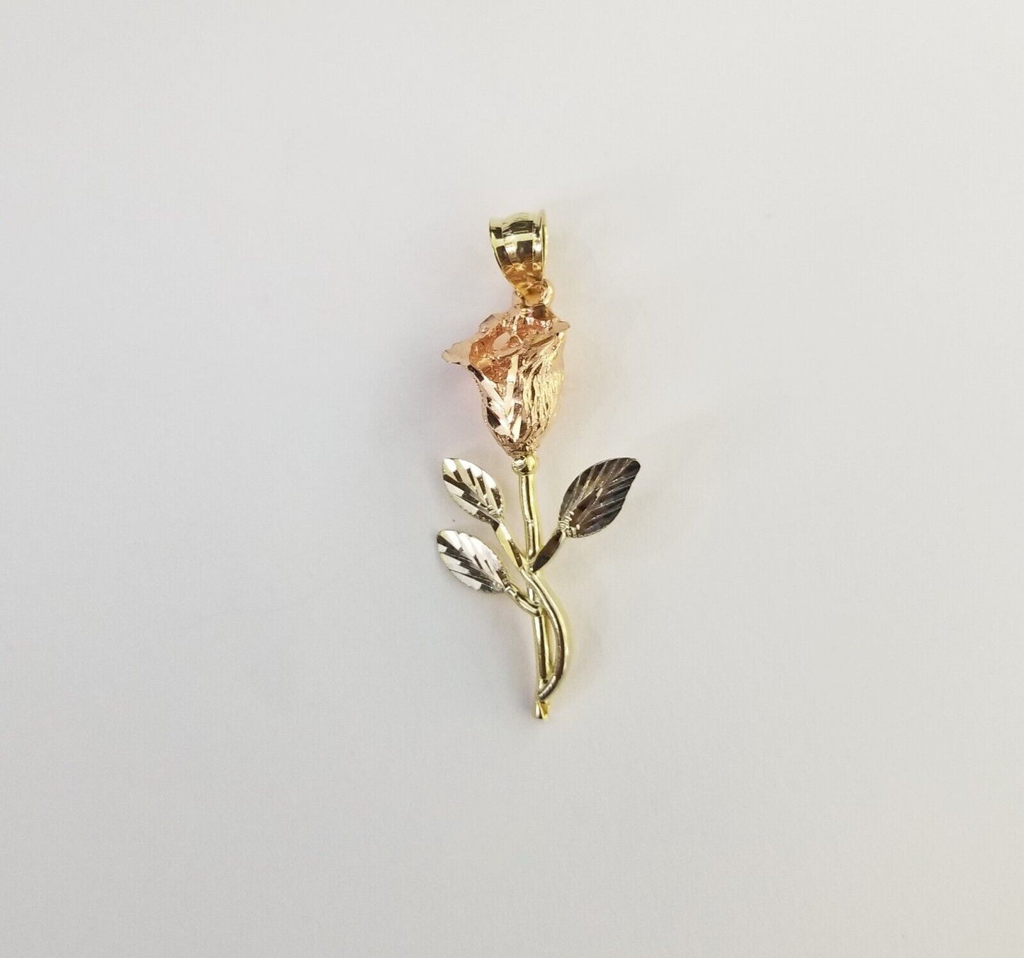 Real 10k Gold Rose Pendant ladies Flower Charm 10kt trio gold Women