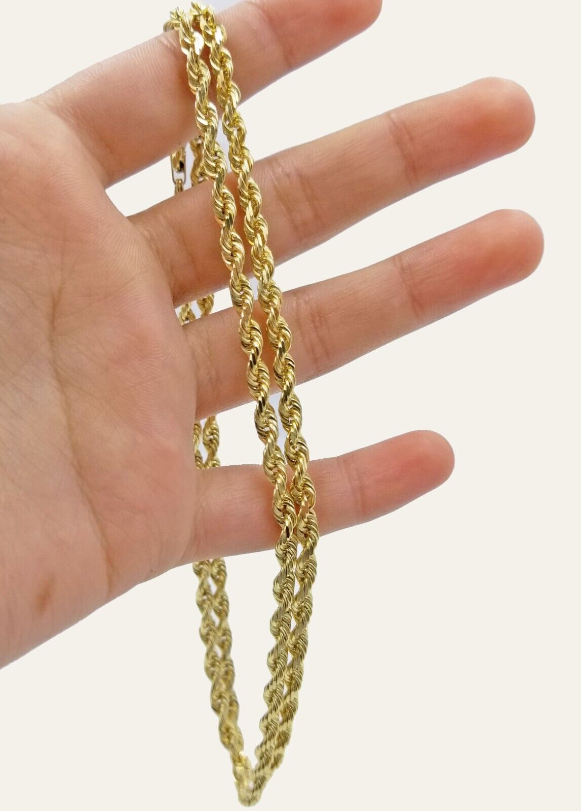 Solid 10k Yellow Gold Rope Chain Necklace 24" inch 3.5 mm Diamond cuts Real 10kt