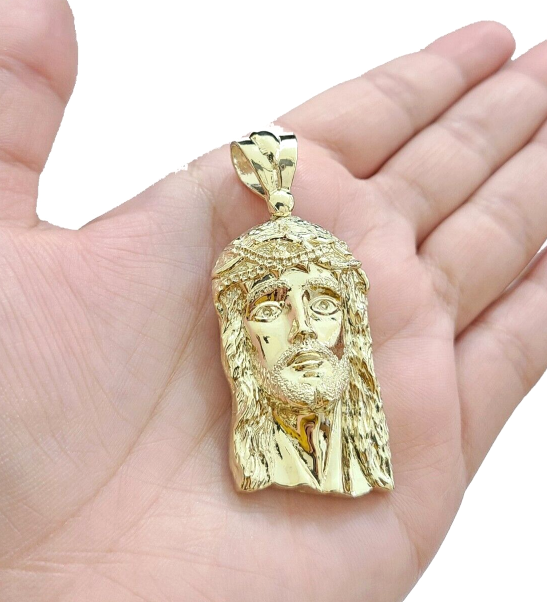 10k Real Gold Jesus Head Charm Pendant 2 Inch 10KT Yellow Gold