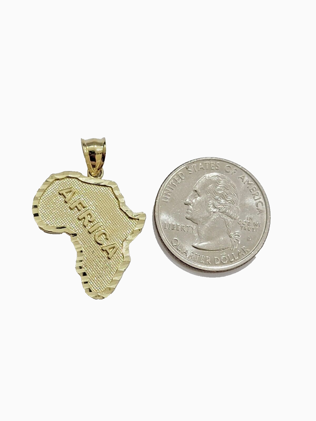 Real 10k Yellow Gold Africa Map Charm 1 Inch Pendant 10kt Chain & Necklace SALE