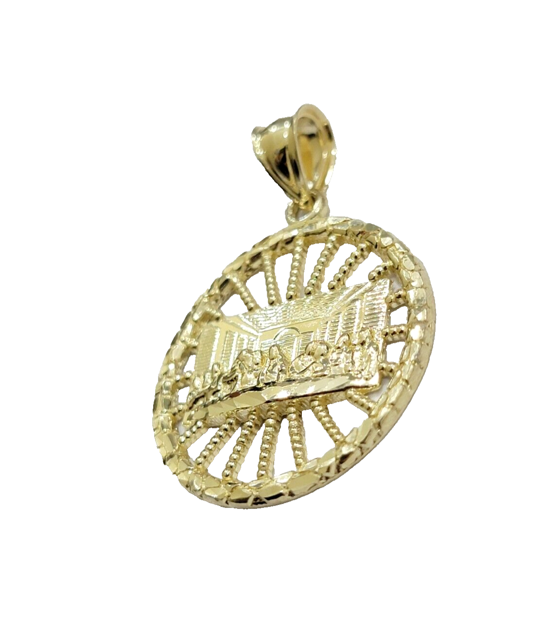 Real 10k Gold Rope Chain Last Supper Pendant Set, 24 Inch 3mm necklace & Charm
