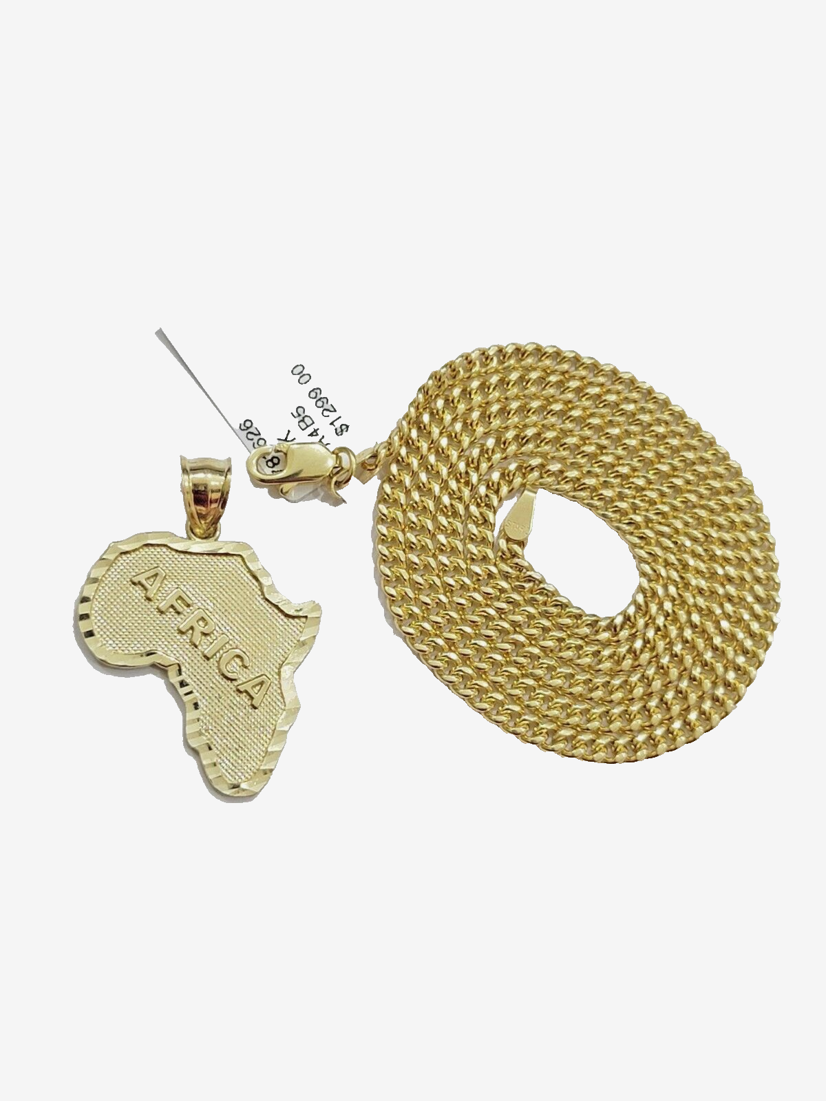 10k Yellow Gold Africa Map Miami Cuban Chain Charm Pendant 18 Inch Necklace SALE