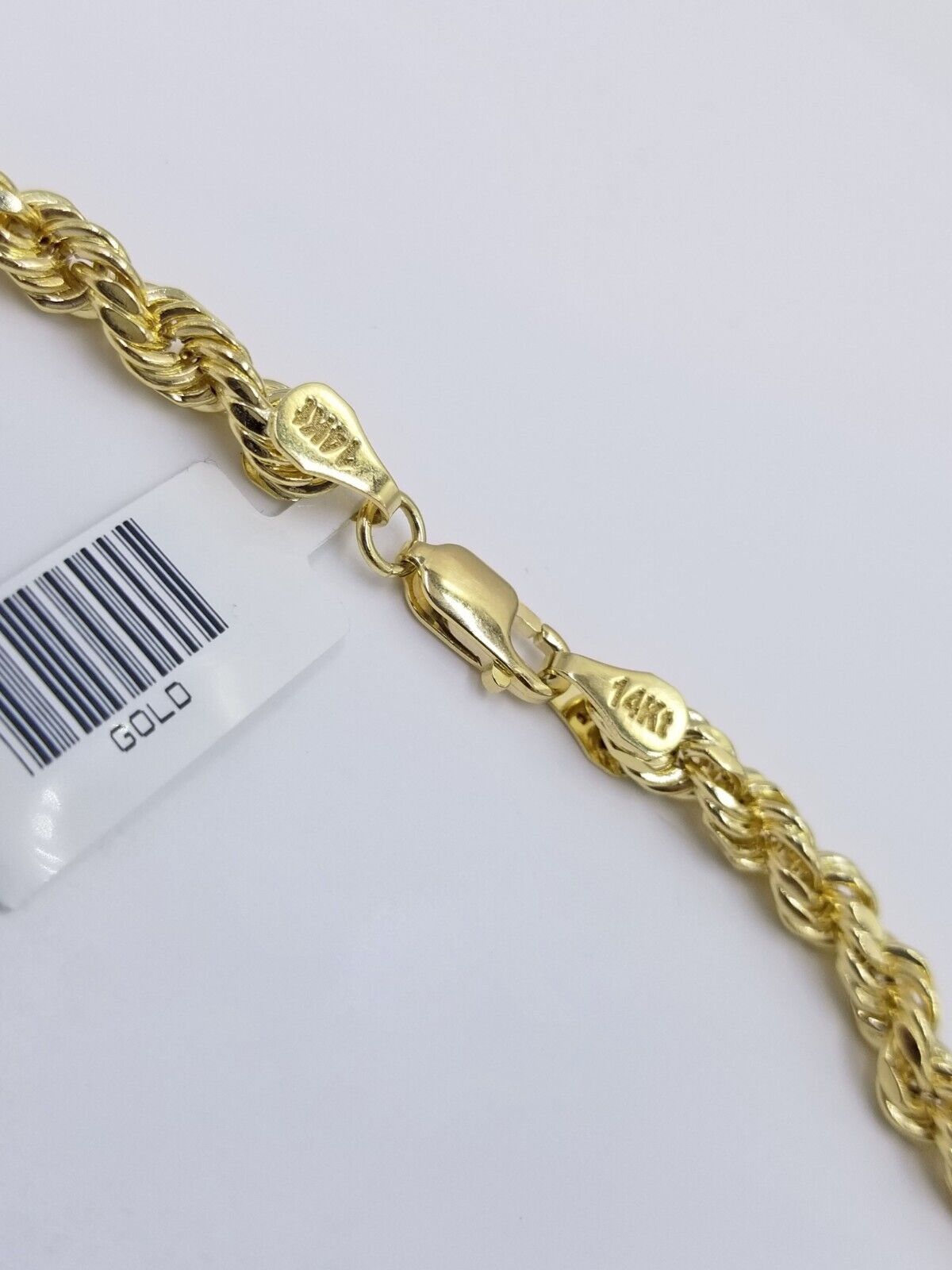Real 14k Yellow Gold Necklace Rope Chain 5mm 22" inch 14kt Men's Chain For Charm