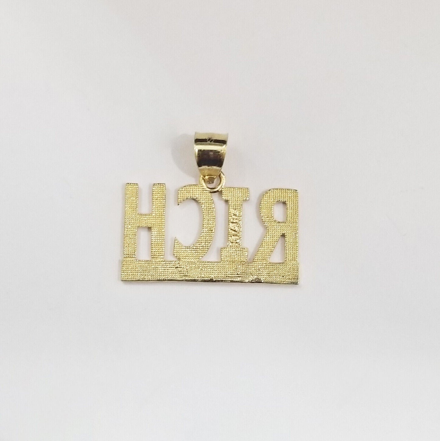 Real 10k Yellow Gold Rich Or Nothing Diamond Cut Charm Pendant 10kt Gold