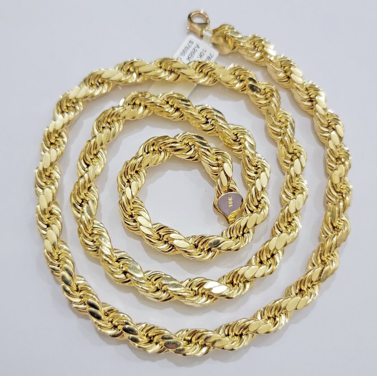 10k Yellow Gold Rope Chain Necklace 28 Inch 8mm Diamond Cuts Men's REAL 10KT