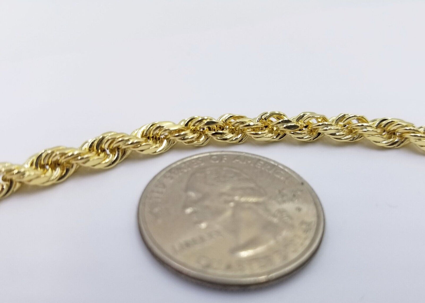Real 14k Yellow Gold Necklace Rope Chain 5mm 22" inch 14kt Men's Chain For Charm