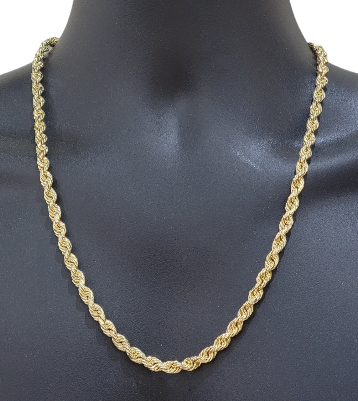 Real 14k Yellow Gold Necklace Rope Chain 5mm 22" inch 14kt Men's Chain For Charm
