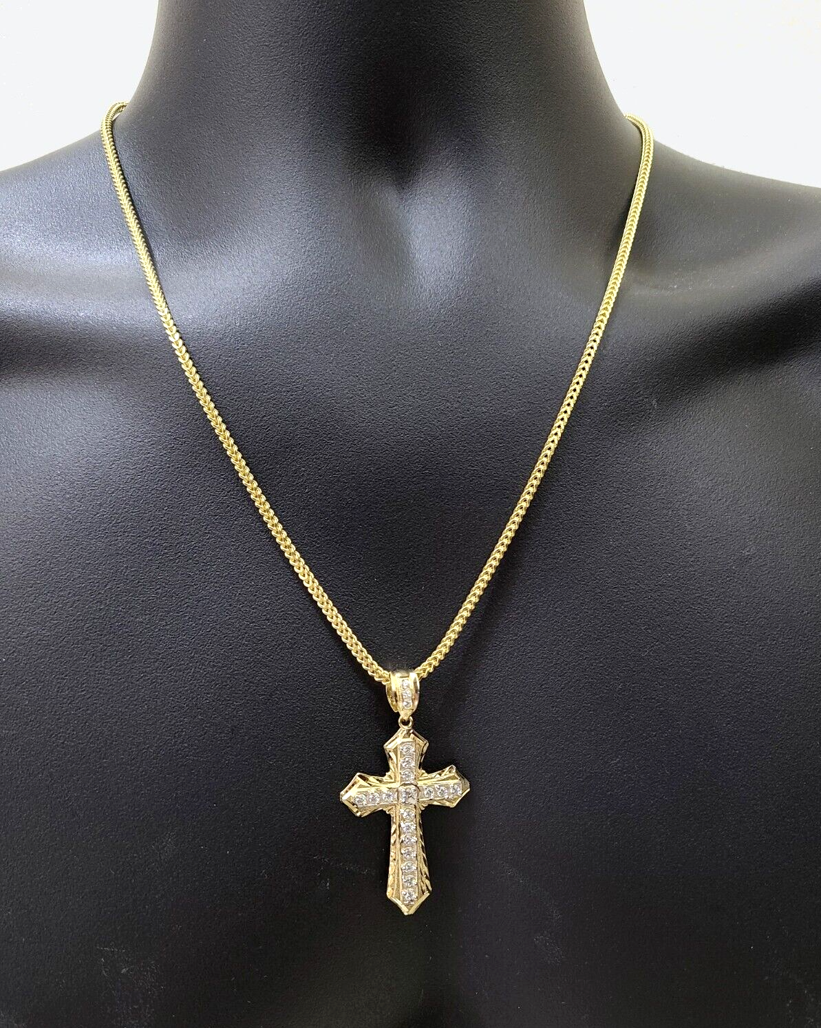 Real 10k Yellow Gold Franco Chain 2.5mm 28" inch Necklace Jesus Cross Charm 10kt
