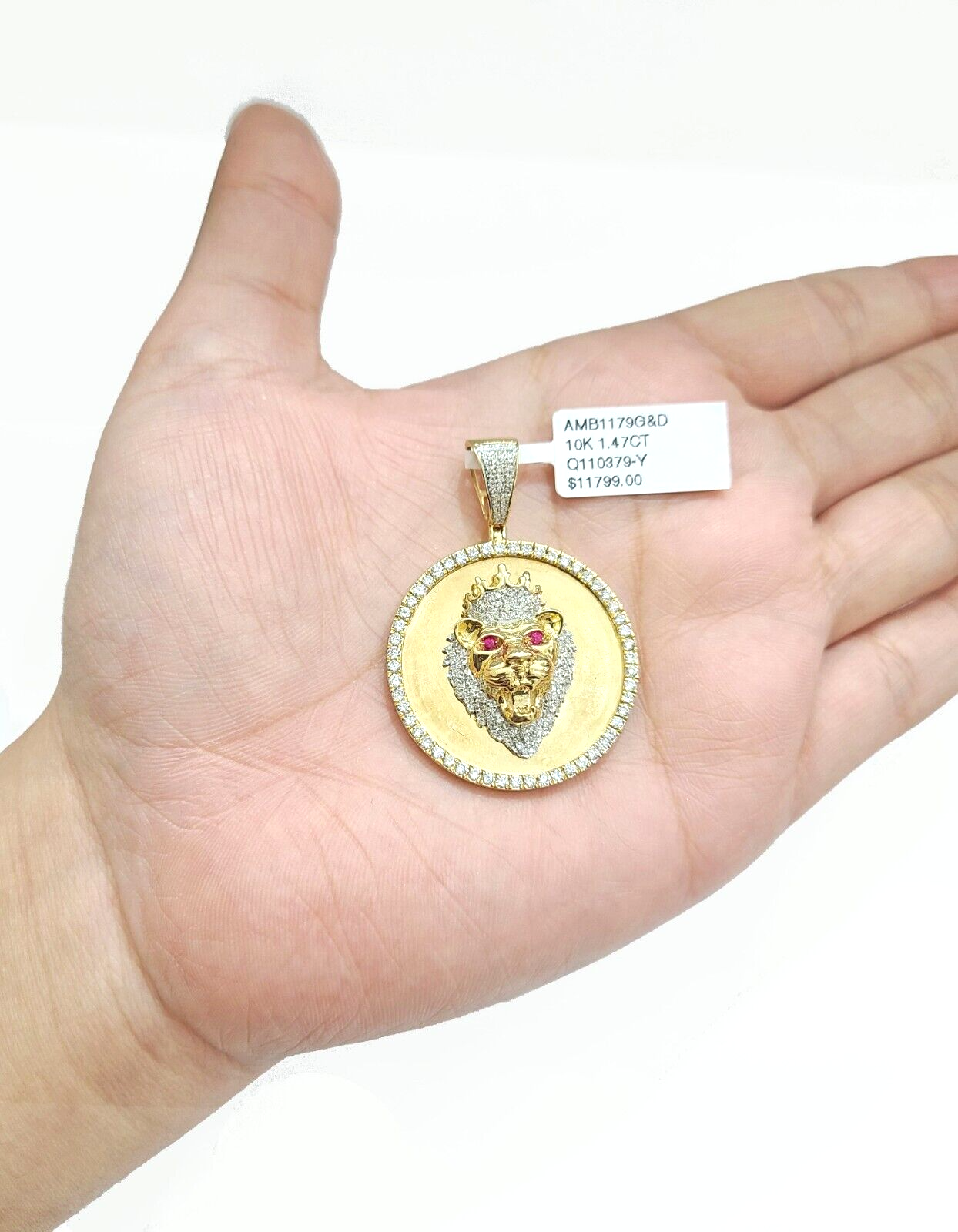 Real 10k Yellow Gold  Rope Chain 28'' Necklace Lion Head Charm Diamond Pendant