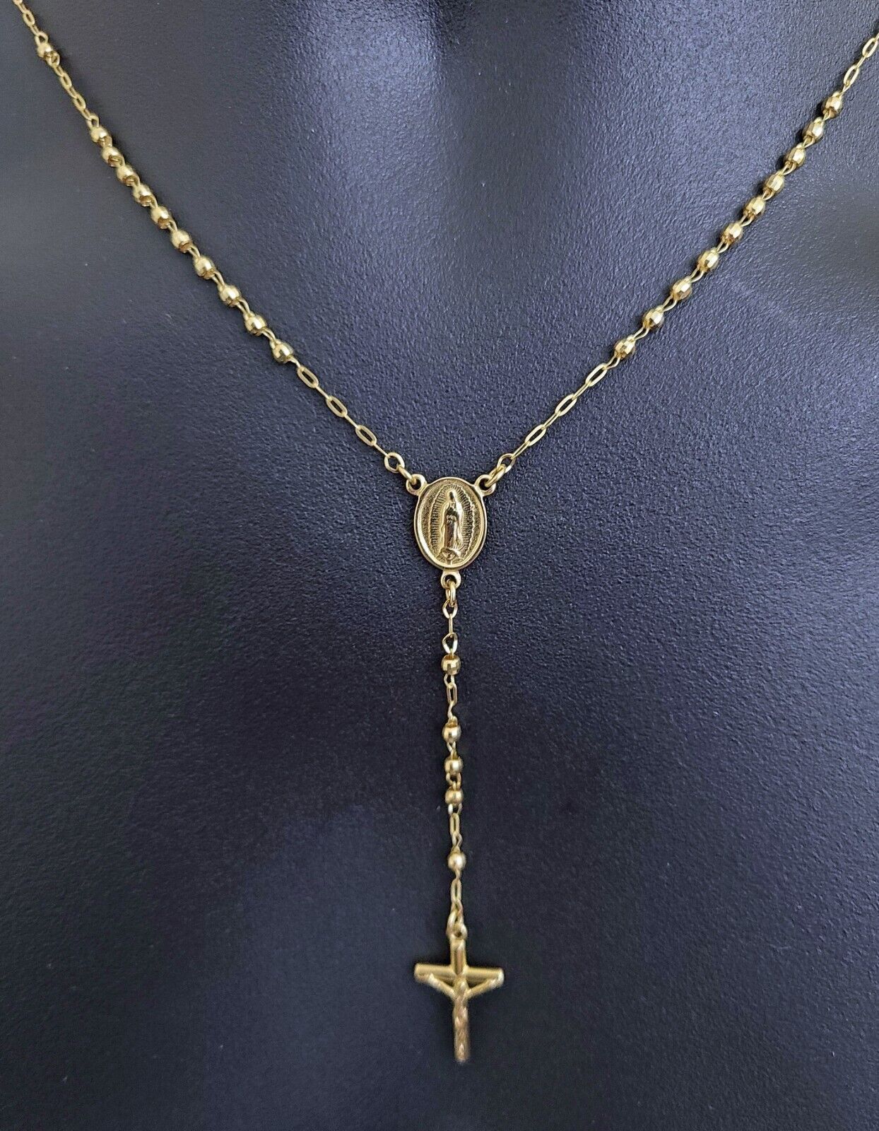thumbnail image 2 of Trust Jewelry 14K Tri-Color Gold Cross Rosary Chain Necklace - 18 Inch Singapore Chain 2 of 6