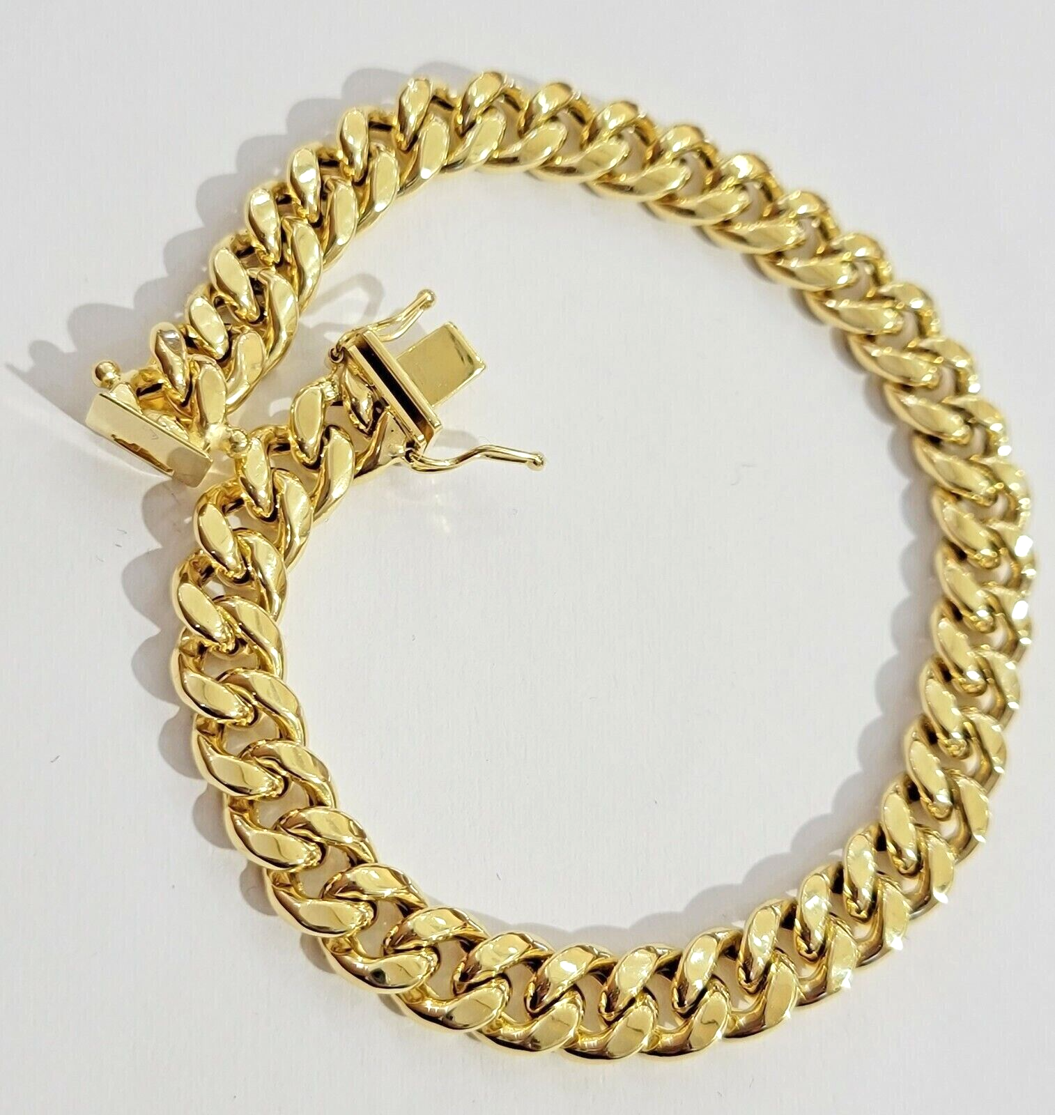 14k Yellow Gold Miami Cuban Link Bracelet 7.5 inch 8mm Real 14kt Kids and Ladies