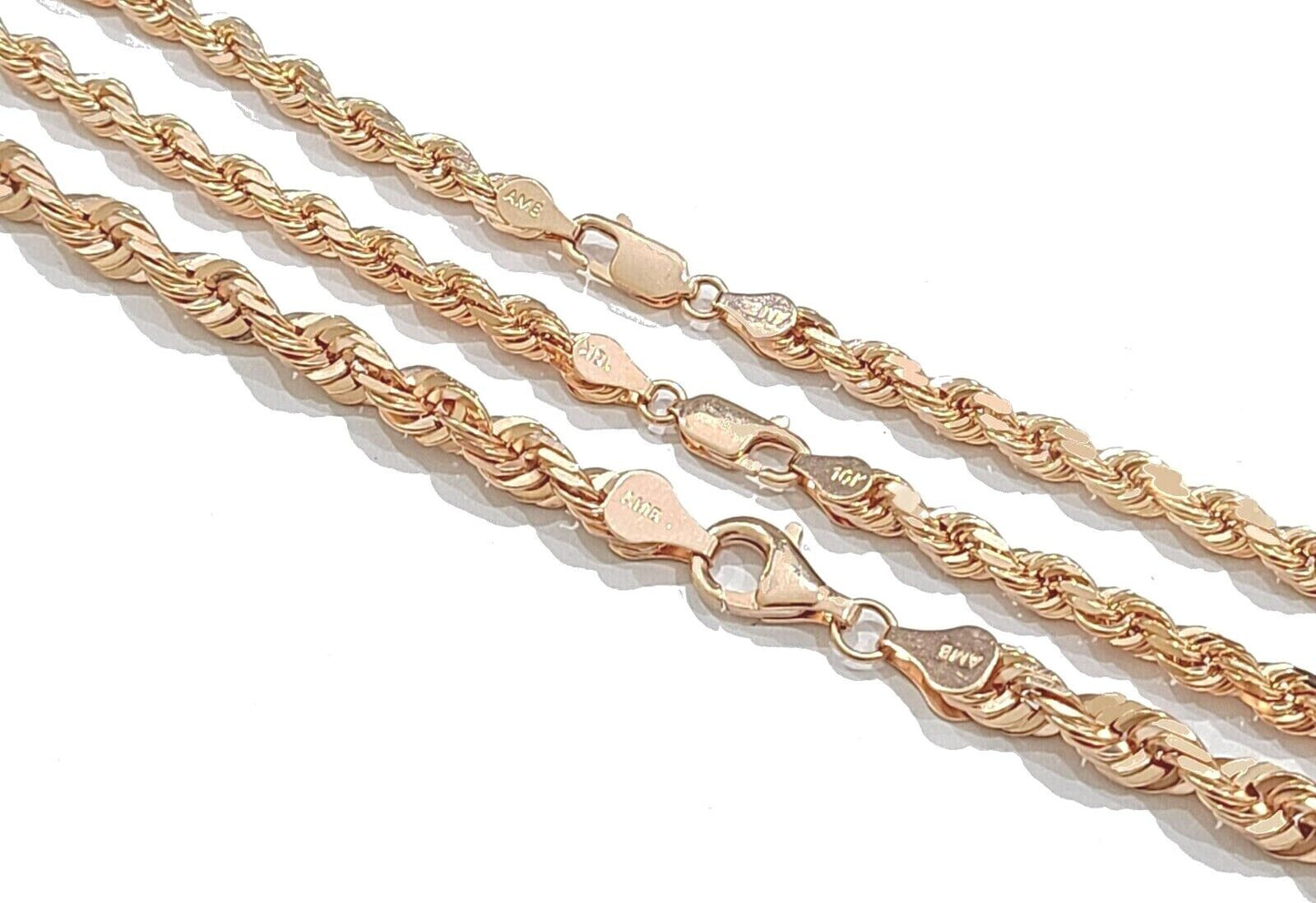 Real 10K Solid Rose Gold Rope Chain 4-6mm Necklace 18-24'' inches Lobster Lock