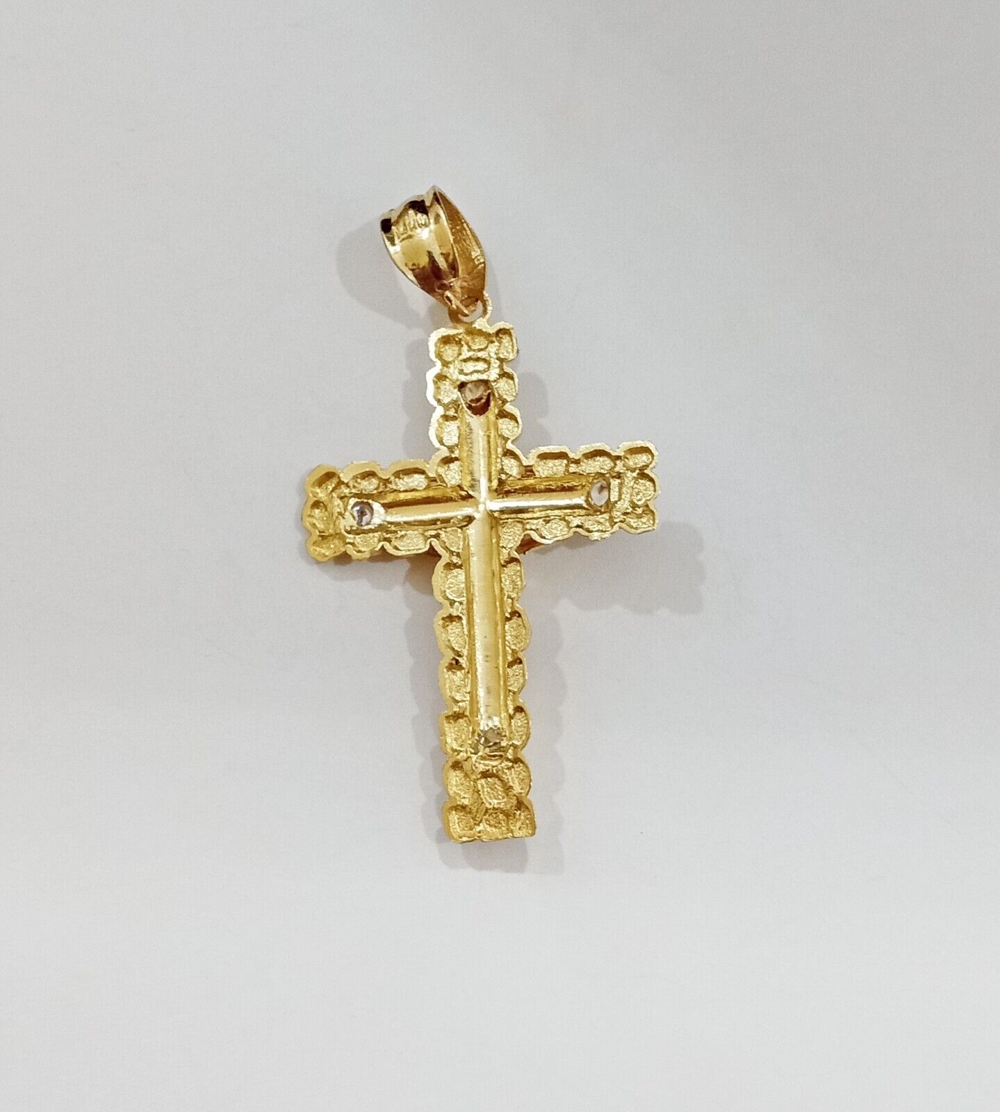 Real 14k Yellow Gold Nugget Jesus Cross Charm Pendant 2" 14kt Gold