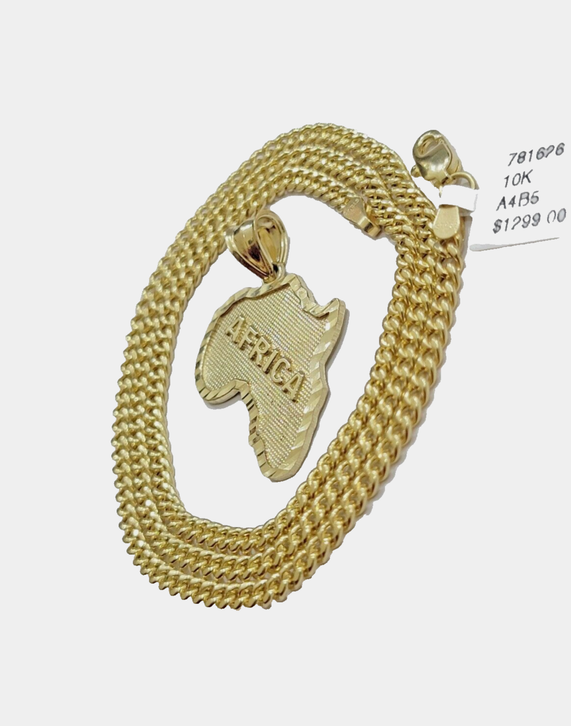 10k Yellow Gold Africa Map Miami Cuban Chain Charm Pendant 18 Inch Necklace SALE
