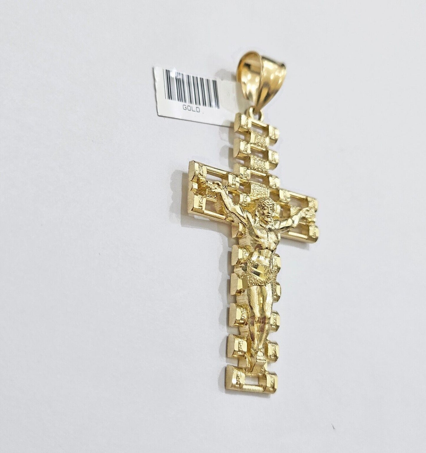 Real 10k Yellow Gold Cross Charm Pendant Mens Jesus Crucifix 3 Inch For Chain