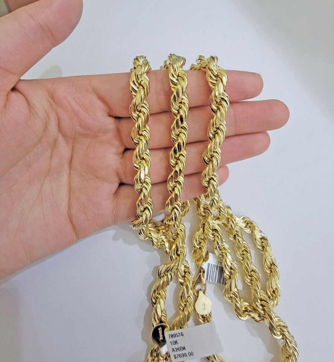 10k Yellow Gold Rope Chain Necklace 28 Inch 8mm Diamond Cuts Men's REAL 10KT