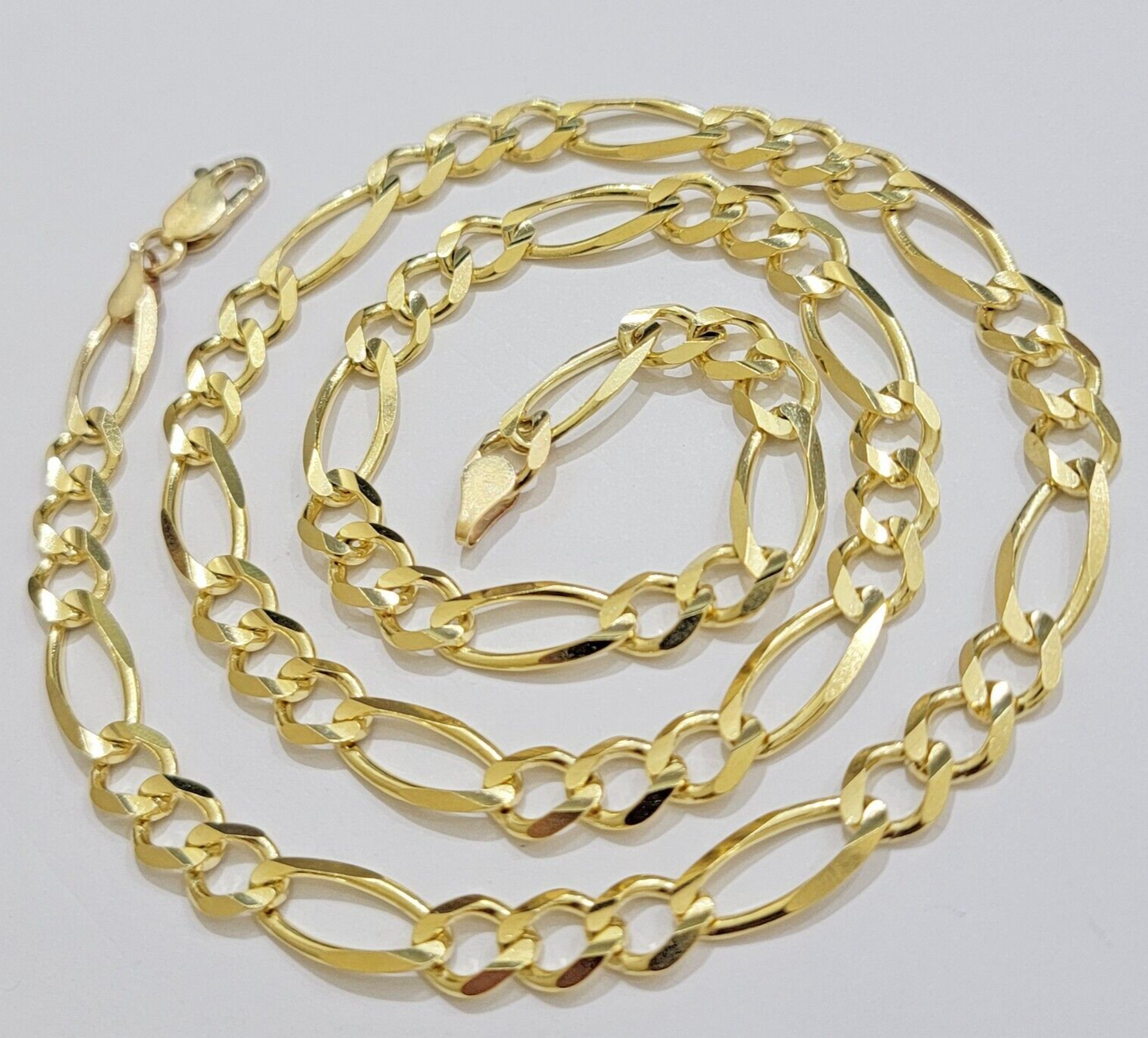 8mm Solid 14k Yellow Gold Figaro chain Necklace 24 Inch Men's REAL 14kt HEAVY
