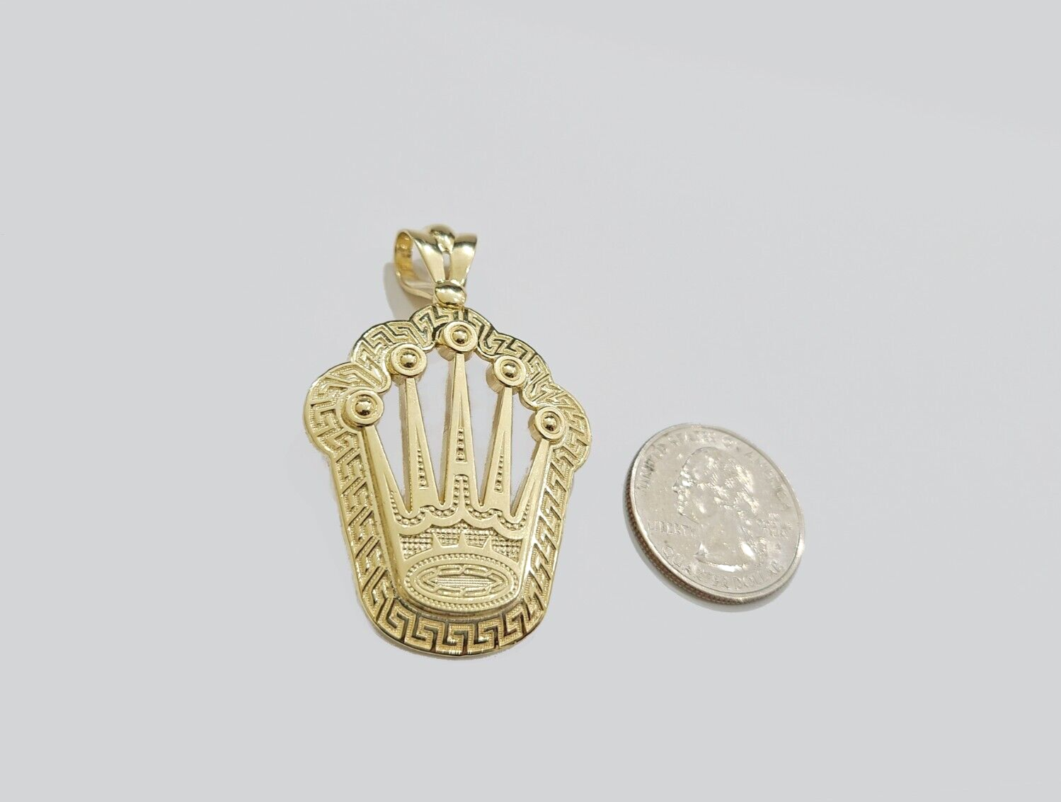 Real 10k Gold Crown Charm Pendant 10kt Yellow Gold 2 Inches For Chain & Necklace