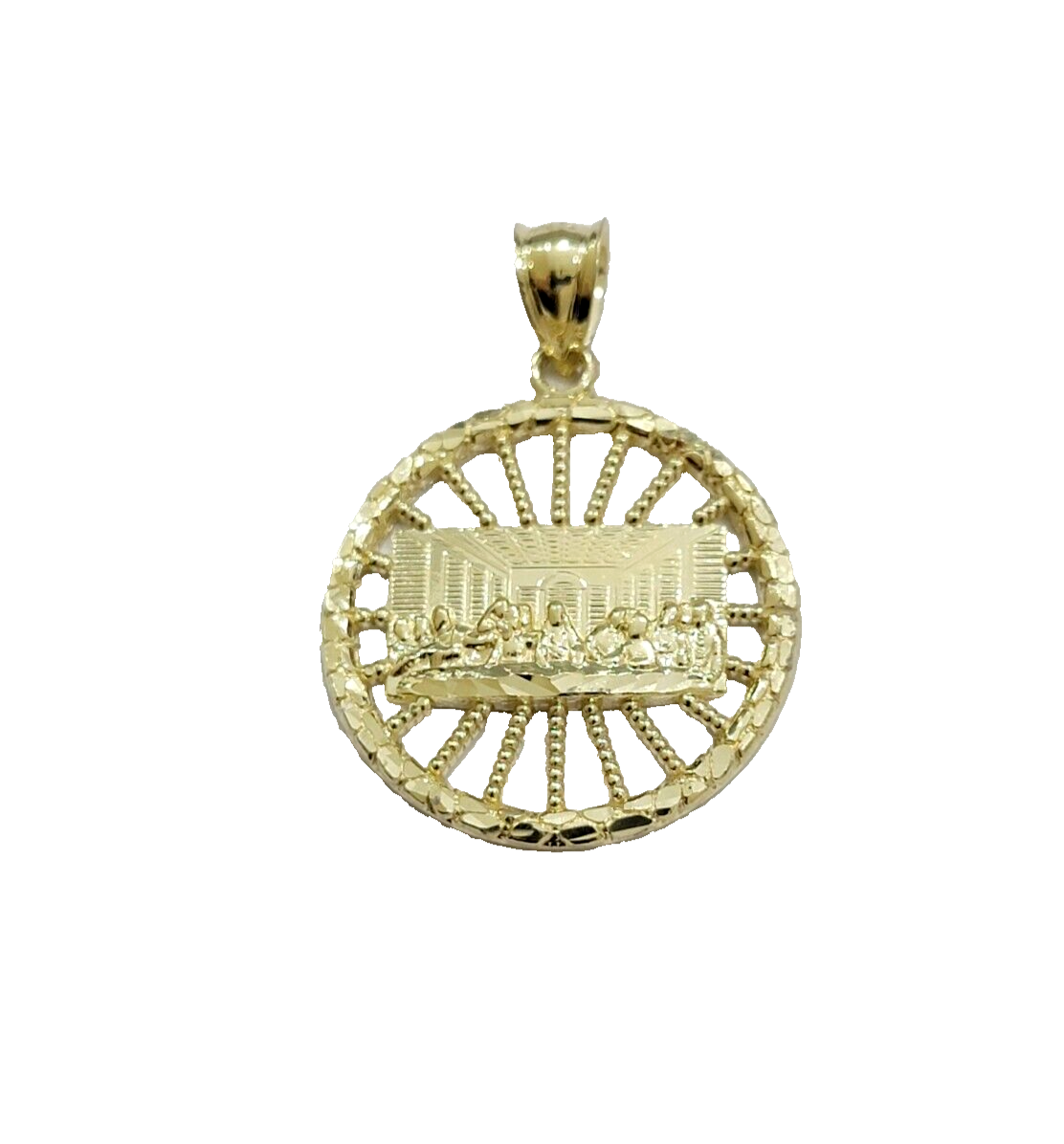 Real 10k Yellow Gold chain Charm Last supper Pendant set Miami Cuban 4mm 22 Inch