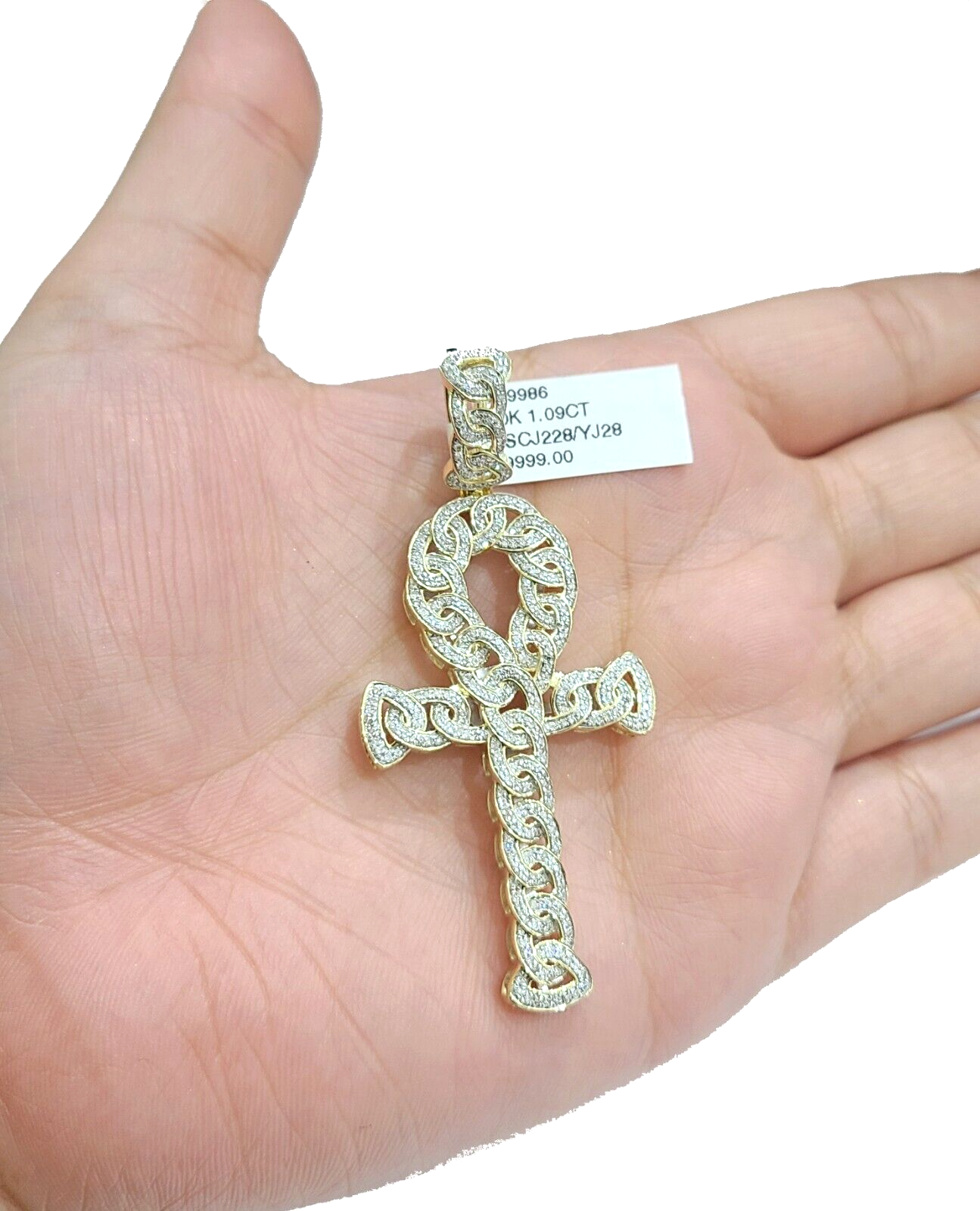 10k Yellow Gold Real Diamond Cross Charm Pendant Men Women