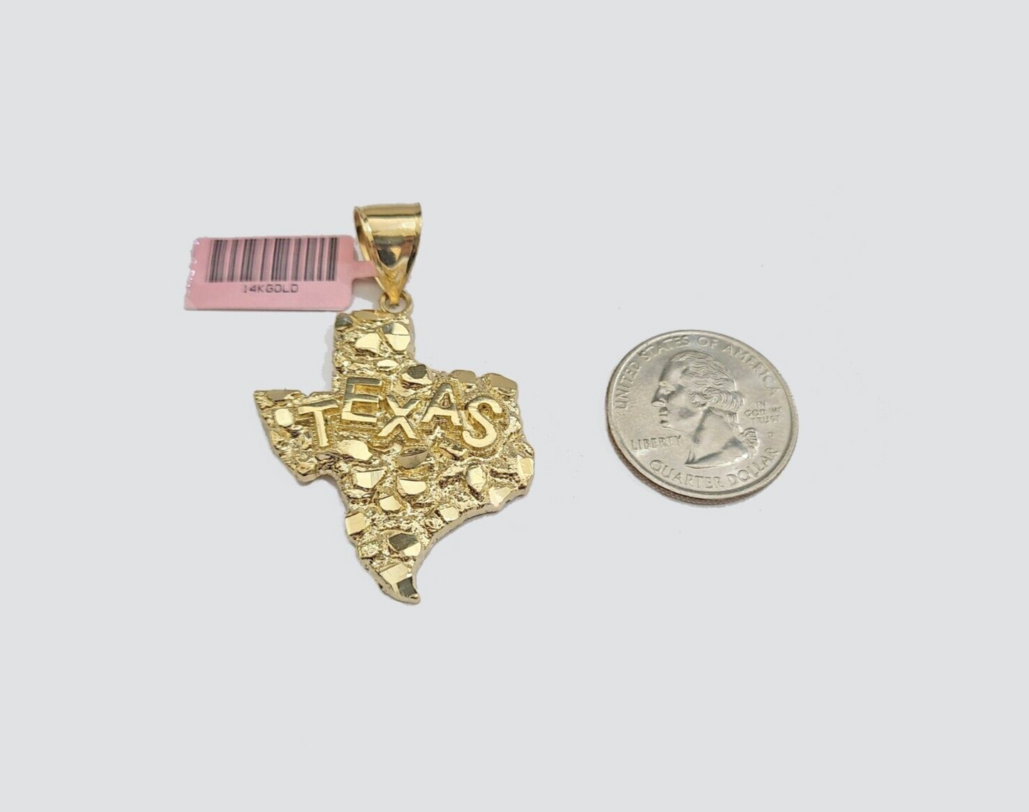14k Yellow Gold Miami Cuban Chain 24 Inch Necklace Texas Map Charm Pendant Real