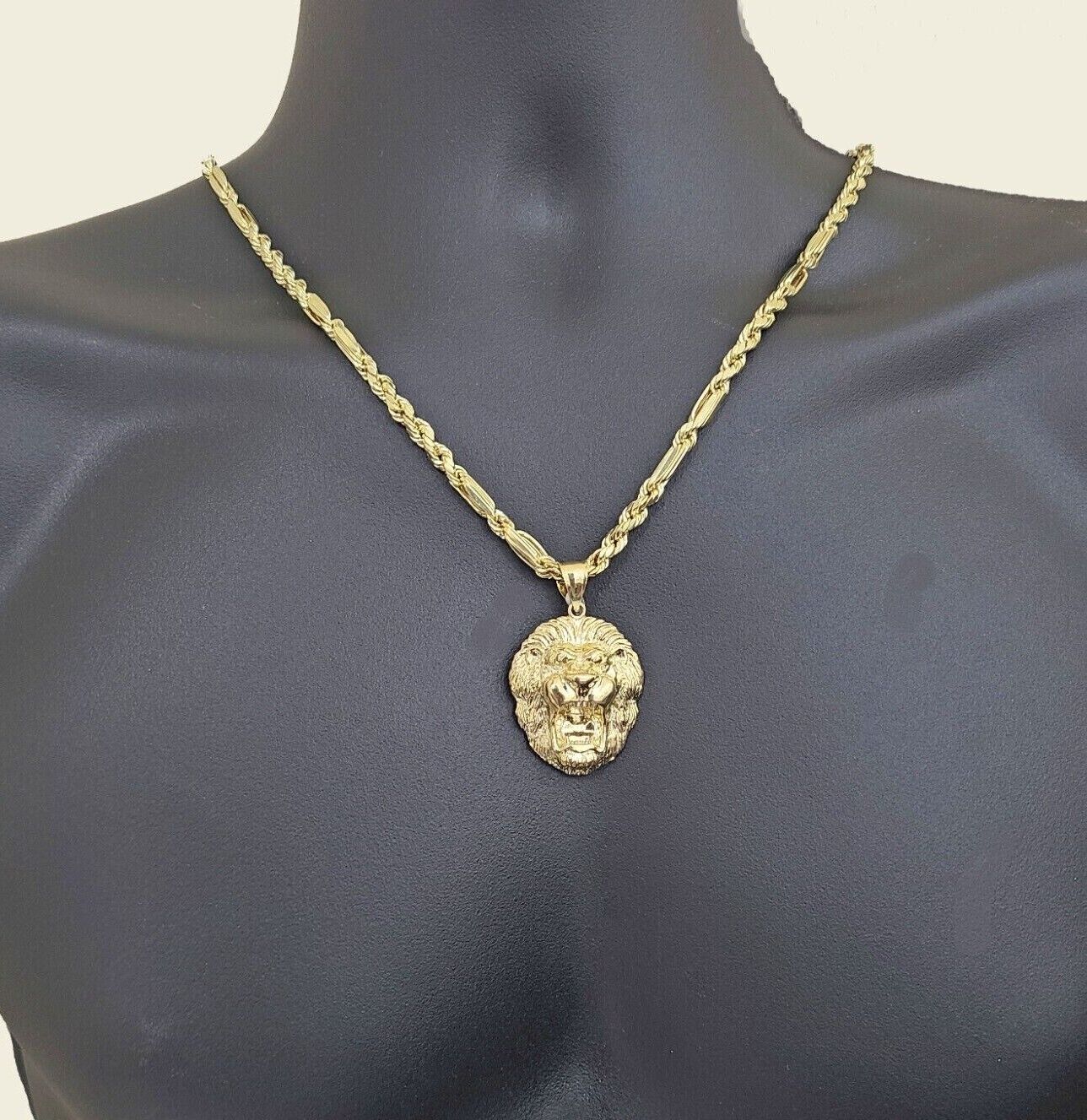 Real 10k Yellow Gold Milano Rope Chain 26'' Necklace Lion Head charm pendant
