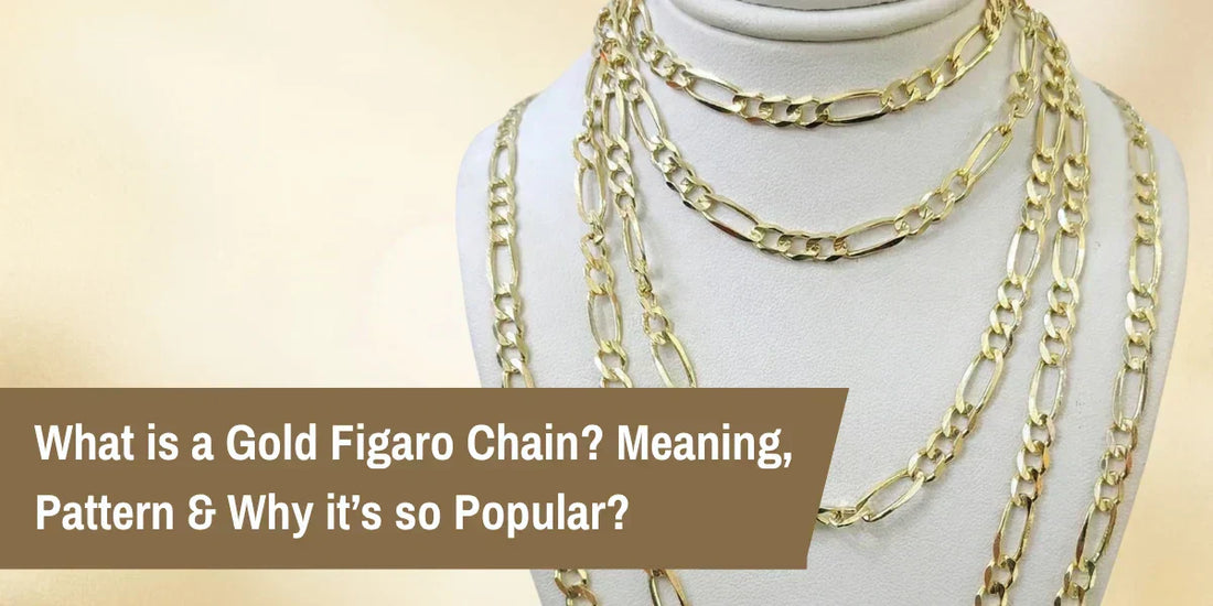 Gold Figaro chain pattern with alternating long and short links in yellow gold