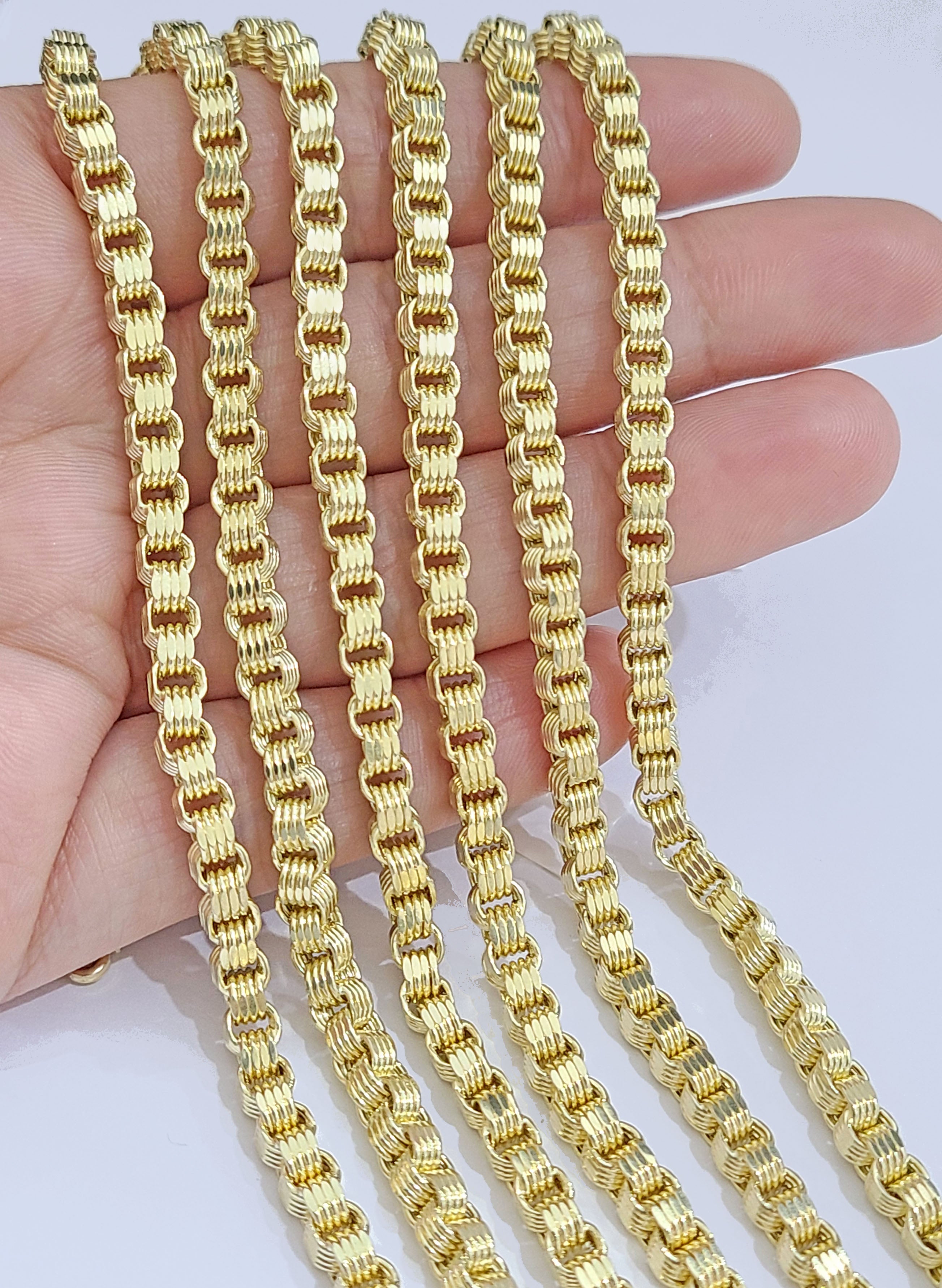 10K Yellow Gold Box Byzantine Chain Necklace 18'' Inch 4mm Real