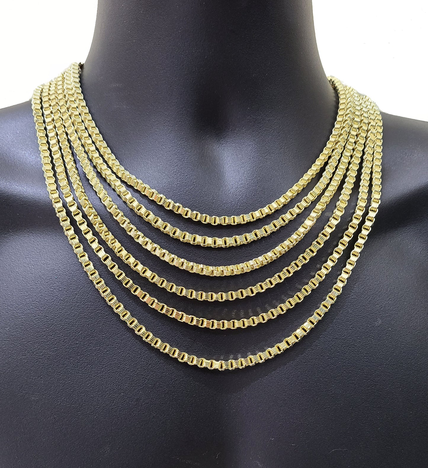 10K Yellow Gold Box Byzantine Chain Necklace 18'' Inch 4mm Real 10kt Lobster Lock