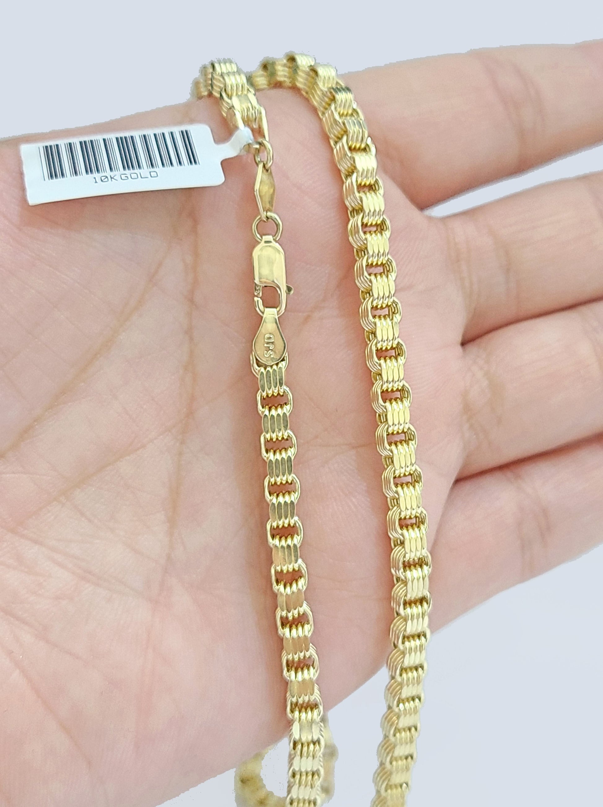 10K Yellow Gold Box Byzantine Chain Necklace 22'' Inch 4mm Real 10kt Lobster Lock
