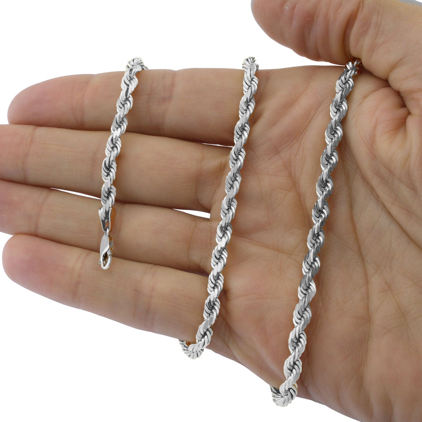 Real 10K White Gold Rope Chain 6mm Necklace 24'' Inches Lobster Lock 10kt