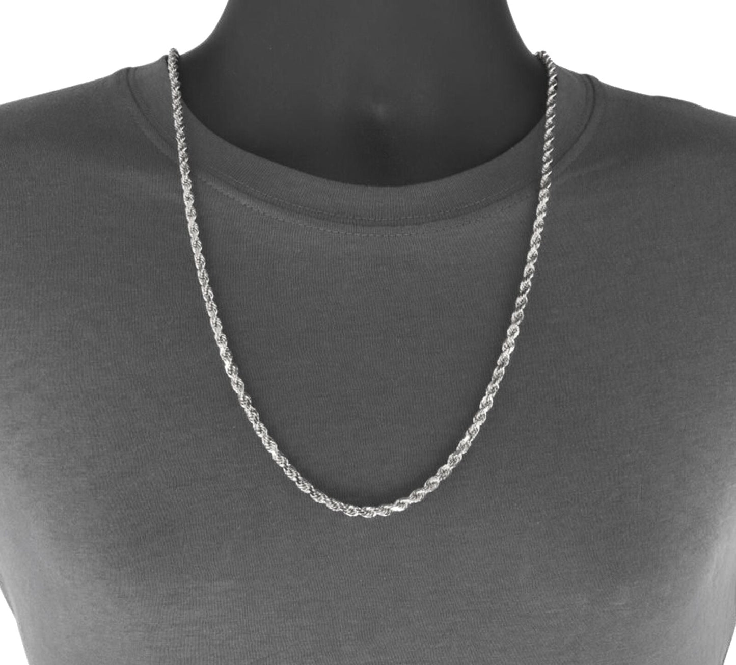 Real 10K White Gold Rope Chain 6mm Necklace 24'' Inches Lobster Lock 10kt