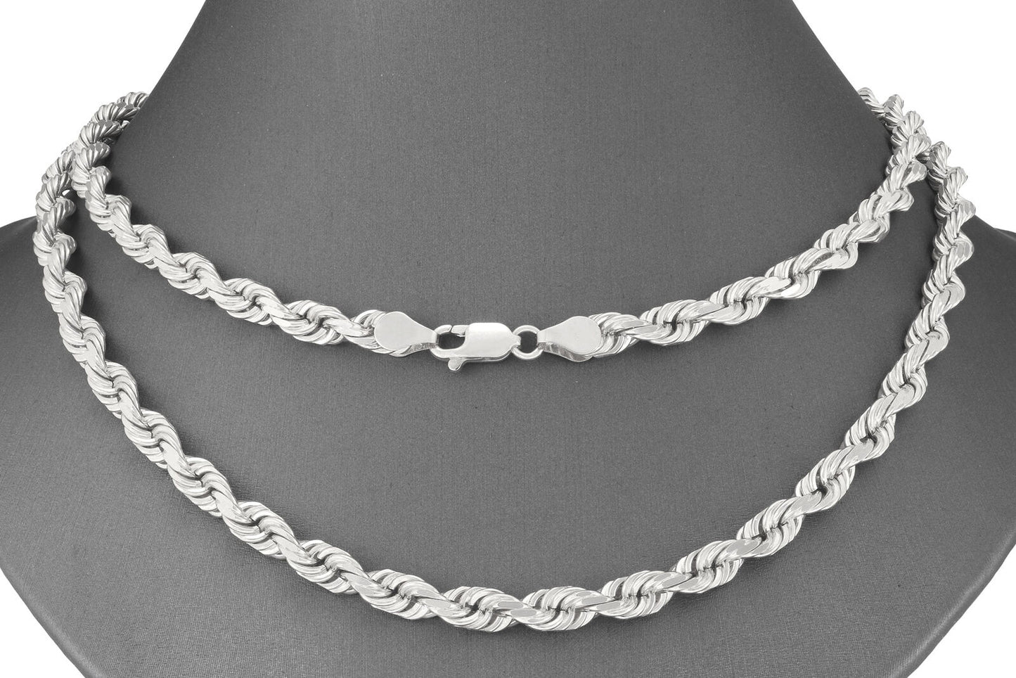 Real 10K White Gold Rope Chain 6mm Necklace 24'' Inches Lobster Lock 10kt