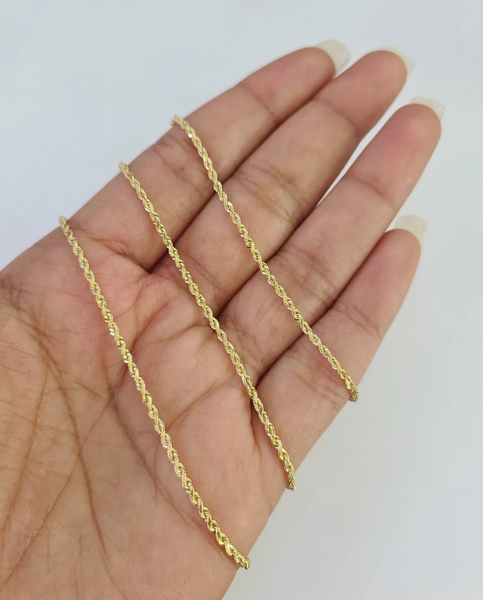 Real 18k Rope Chain Necklace 22 Inches 1mm Yellow Gold Men Women 18KT SOLID