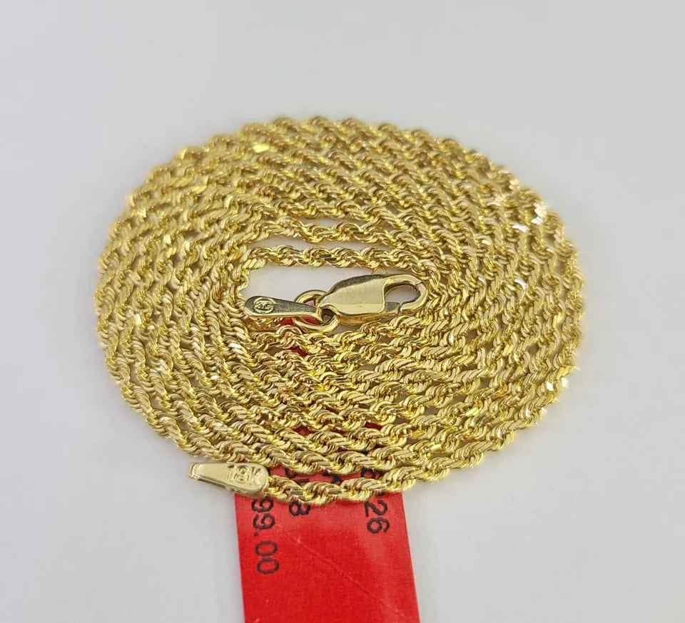 Real 18k Rope Chain Necklace 22 Inches 1mm Yellow Gold Men Women 18KT SOLID