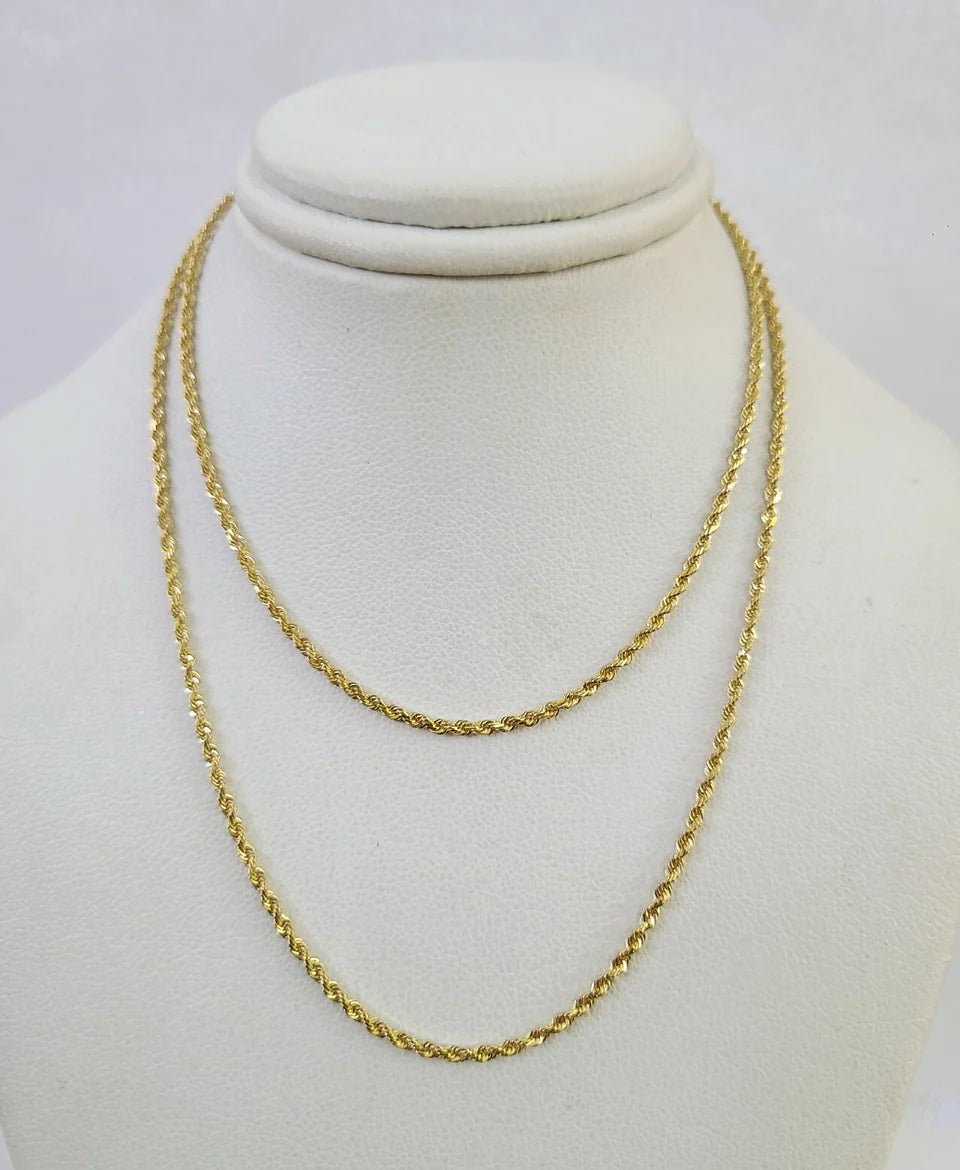 Real 18k Rope Chain Necklace 22 Inches 1mm Yellow Gold Men Women 18KT SOLID