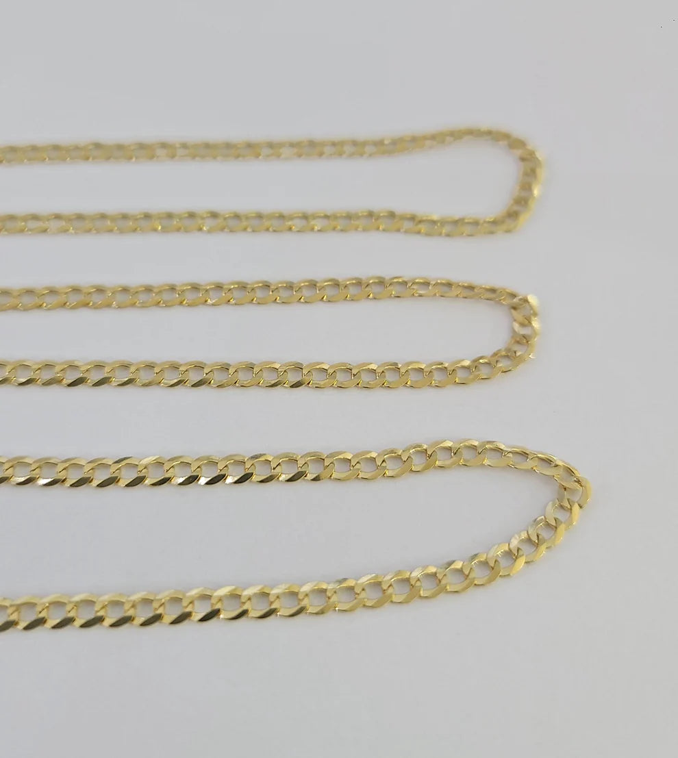 Real 18kt Cuban Curb Chain Necklace 2.5 mm 20 Inch Yellow Gold Men Women SOLID