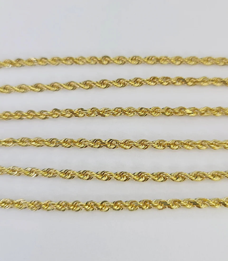 Real 18k Rope Chain Necklace 22 Inches 2mm Yellow Gold Men Women 18KT SOLID