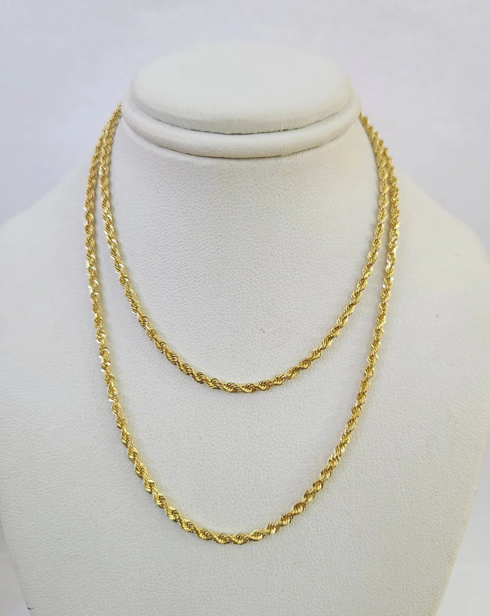 18k Rope Chain Real 18k Rope Chain Necklace 22 Inches 2mm Yellow Gold Men Women 18KT – GBJ