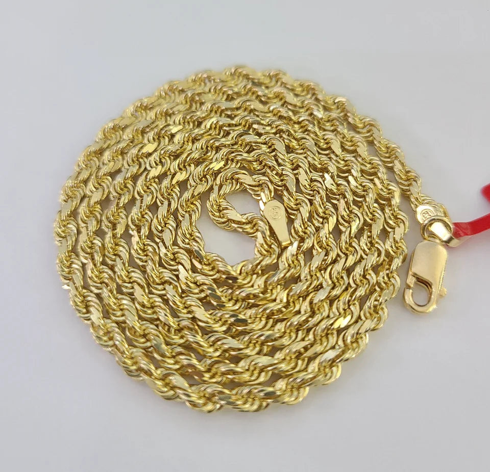 Real 18k Rope Chain Necklace 22 Inches 3mm Yellow Gold Men Women 18KT SOLID