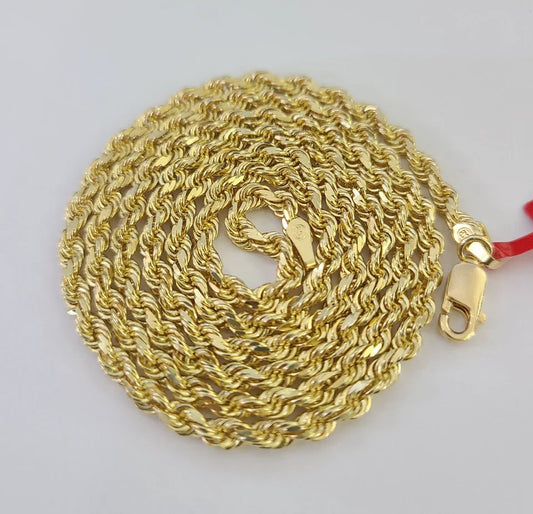 Real 18k Rope Chain Necklace 22 Inches 3mm Yellow Gold Men Women 18KT SOLID