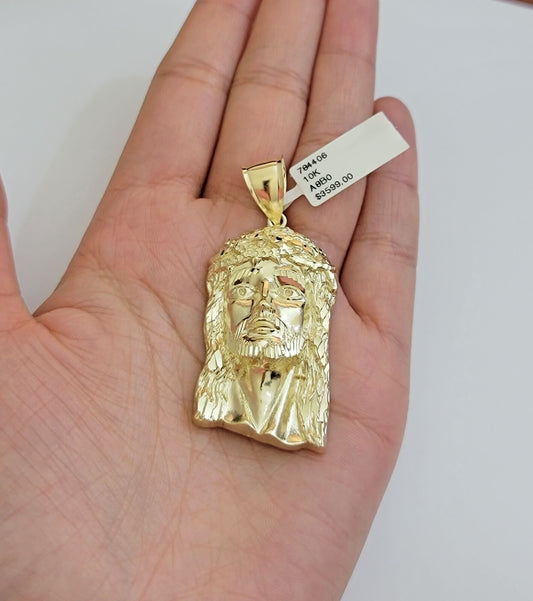 Real 10k Yellow Gold charm Pendant Jesus Head 2 Inch For Men's 10KT / CAL