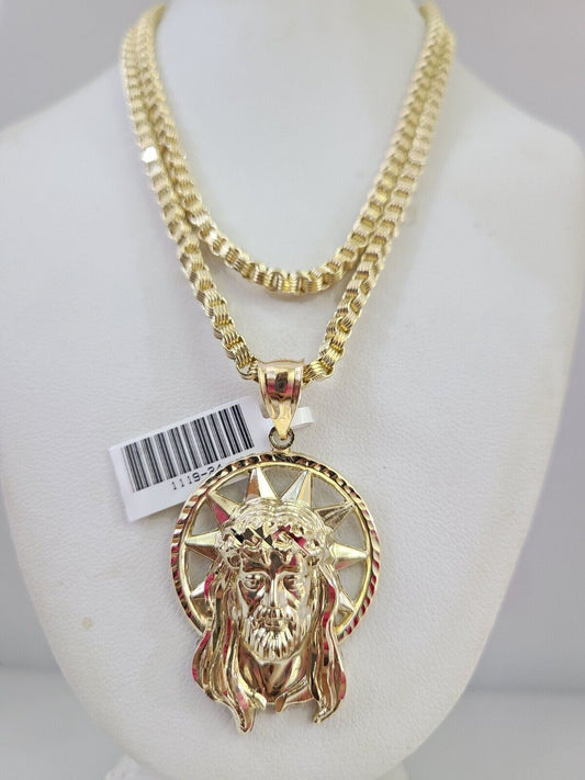 10k Gold Byzantine Chain Jesus Head Pendant SET REAL 10kt 3mm 18"-28" 10Kt