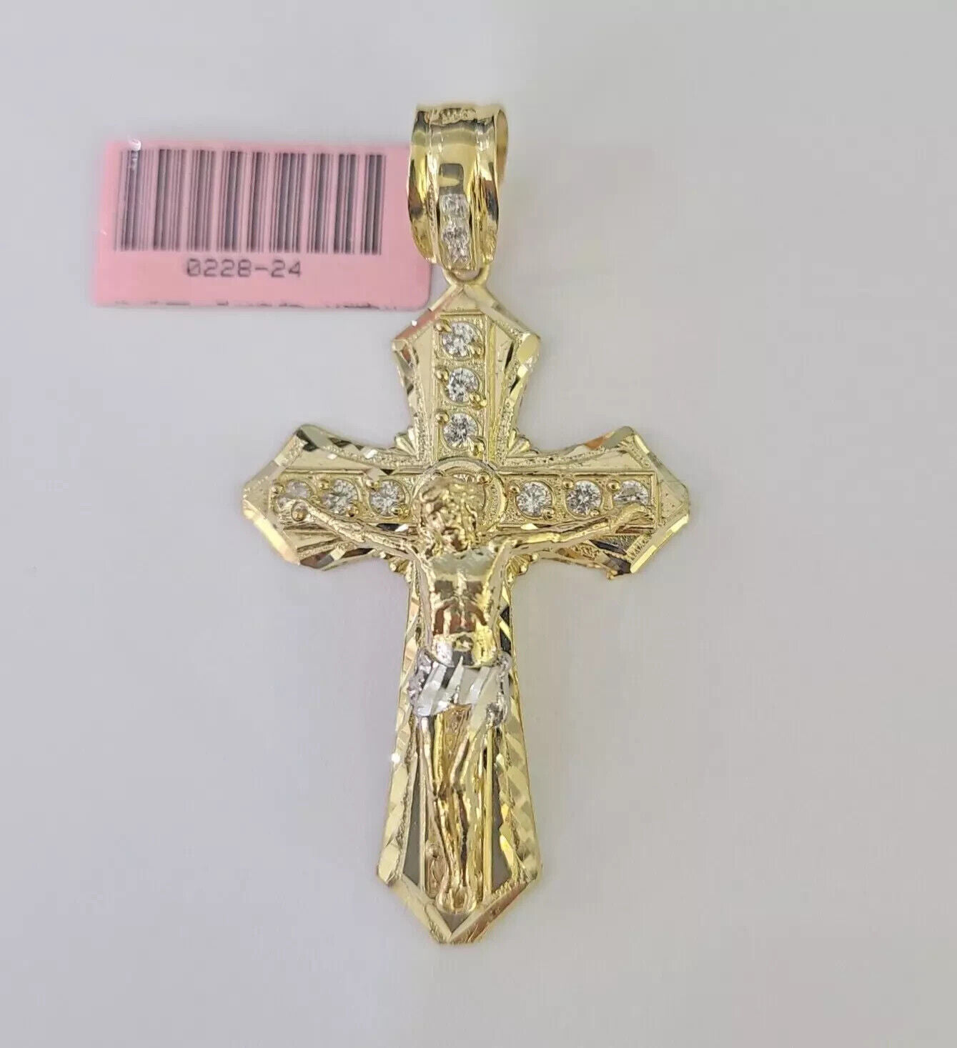 Real 14k Yellow Gold Cross Charm Pendant 14kt Jesus Crucifix With Stone For Mens