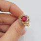 10k Yellow Gold Women Ring Pink Red Color Ladies Flower Band REAL 10KT Size 7.5