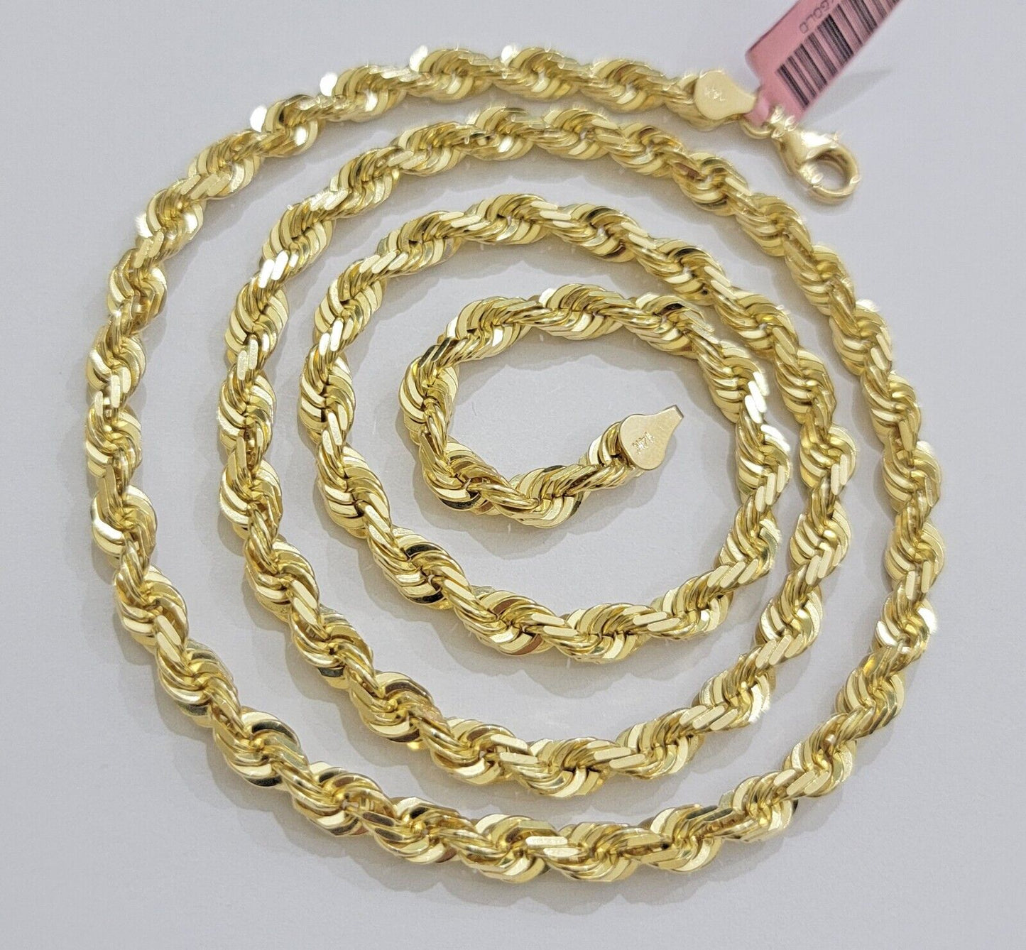 Solid 14k Gold Rope Chain Necklace 26 Inch 6mm Real 14kt Yellow Gold Diamond Cut